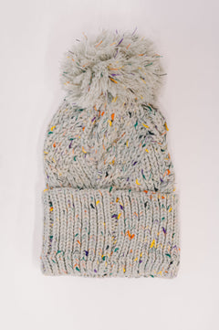 Cover Your Ears Pom Pom Beanie in Grey