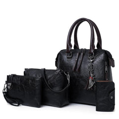 Vintage Leather 4-Piece Messenger Bag Set | Luxury Leather Tote, Clutch & Wallet Set