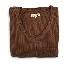 [163381-249] WOMENS LUCKY BRAND L/S SOLID TEXTURED V NK (5GG) - CHICORY COFFEE