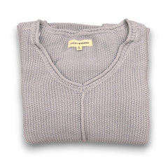 [163381-430] WOMENS LUCKY BRAND L/S SOLID TEXTURED V NK (5GG) - DUSTY BLUE