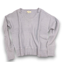 [163381-430] WOMENS LUCKY BRAND L/S SOLID TEXTURED V NK (5GG) - DUSTY BLUE