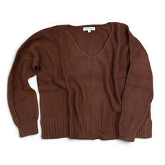[7WP5056-249] WOMENS LUCKY BRAND SPRING WEIGHT V NECK PULLOVER - CHICORY COFFEE