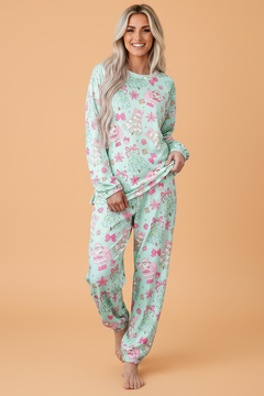 Christmas Santa Bow Tree Top & Pants Pajama Set