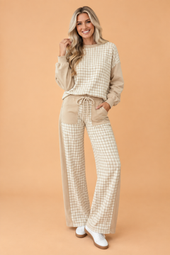 Gingham Patchwork Long Sleeve Top & Pant Set