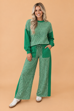 Gingham Patchwork Long Sleeve Top & Pant Set
