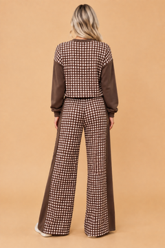 Gingham Patchwork Long Sleeve Top & Pant Set