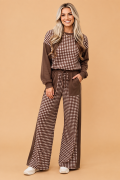 Gingham Patchwork Long Sleeve Top & Pant Set