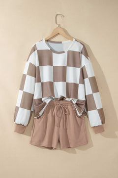 Checker Long Sleeve Top & Shorts Set