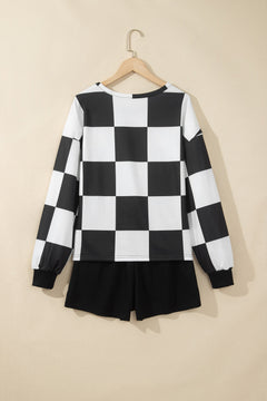 Checker Long Sleeve Top & Shorts Set