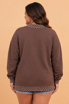 Plus Size Polka Dot Contrast Trim Mock Neck Sweatshirt