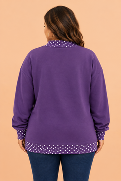 Plus Size Polka Dot Contrast Trim Mock Neck Sweatshirt