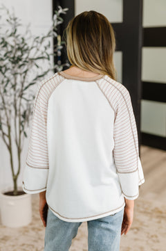 Preoccupied Striped Sleeve Top in Tan