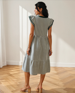Nyla Contrast Trim V Neck Midi Dress