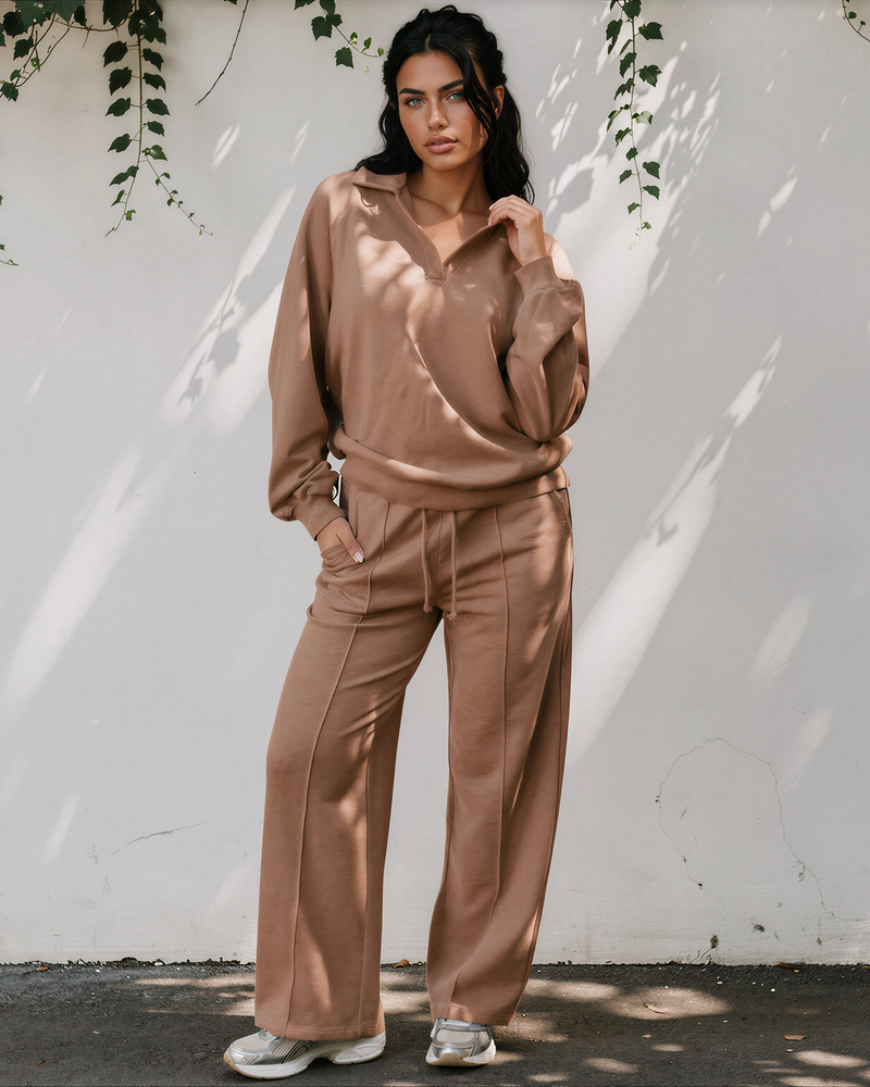 Addie Polo Lounge Set | Pullover & Drawstring Pants
