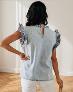 Hollis Pleated Detail Vintage Washed Denim Top