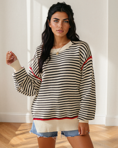 Elle Ribbed Trim Drop Shoulder Oversized Sweater