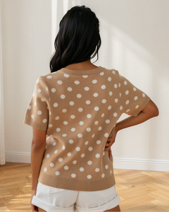 Eva Polka Dot Short Sleeve Button Down Sweater Cardigan