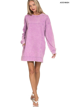 Acid Wash Fall Dress- Zenana