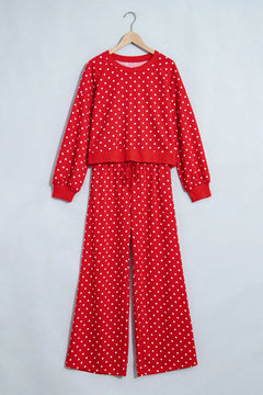 Polka Dot Long Sleeve Top & Wide Leg Pant Set