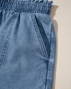 Violet Smocked Elastic Waist Denim Shorts