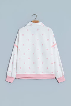 Polka Dot Half Zip Drop Shoulder Sweatshirt