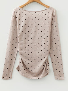 Polka Dot Boat Neck Knit Long Sleeve Shirt