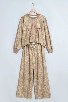 Leopard Star Patch Long Sleeve Top & Pants Set