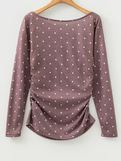 Polka Dot Boat Neck Knit Long Sleeve Shirt