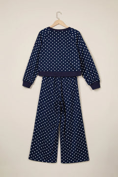 Polka Dot Long Sleeve Top & Wide Leg Pant Set