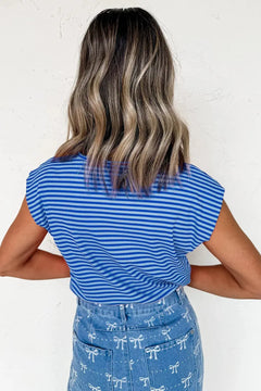 Striped Round Neck Cap Sleeve Slim Fit T Shirt