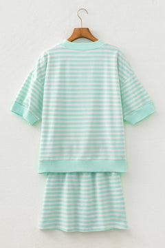 Stripe Colorblock Trim 3/4 Sleeve Top & Mini Skort Sets