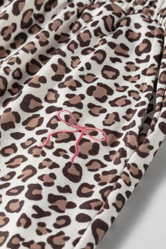 Leopard Bow Embroidered Colorblock Top & Pants Set