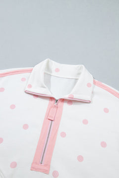 Polka Dot Half Zip Drop Shoulder Sweatshirt