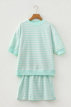 Stripe Colorblock Trim 3/4 Sleeve Top & Mini Skort Sets