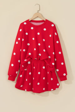 Polka Dot Raw Hem Sweatshirt & Skort Set