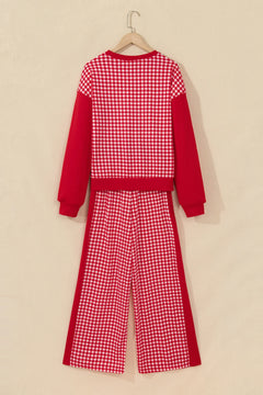 Gingham Patchwork Long Sleeve Top & Pant Set