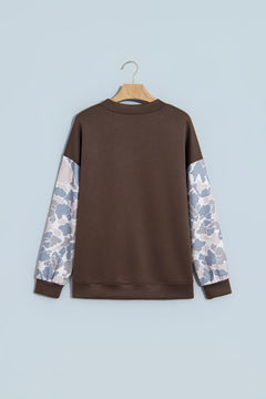Camo Patchwork Drop Shoulder Crewneck Sweatshirt