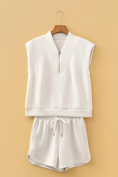 Solid Quarter Zip Sleeveless Top & Shorts Set