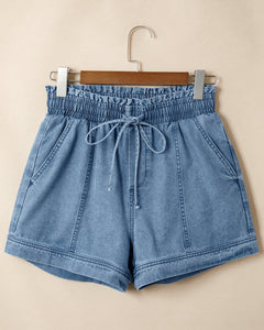 Violet Smocked Elastic Waist Denim Shorts