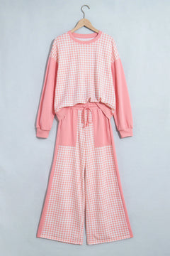 Gingham Patchwork Long Sleeve Top & Pant Set