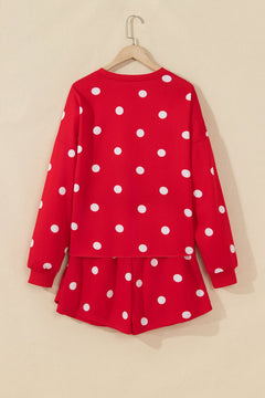 Polka Dot Raw Hem Sweatshirt & Skort Set