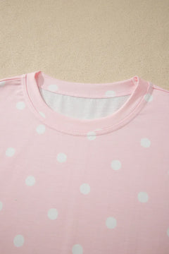 Polka Dot Loose Tee & Drawstring Shorts Set