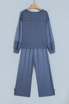 Stripe Patchwork Raw Seam Top & Pants Set